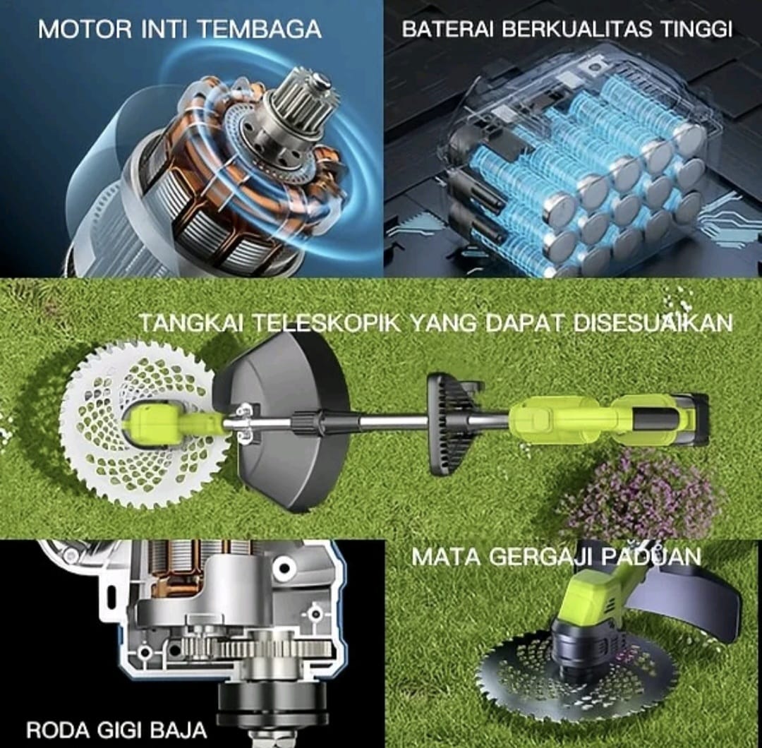 Motor inti tembaga, baterai kualitas tinggi, roda gigi baja, tangkai teleskopik